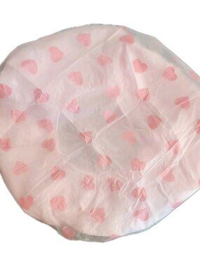 Reusable Waterproof Shower Cap for Women Pink Double Layer Pink and Heart Print